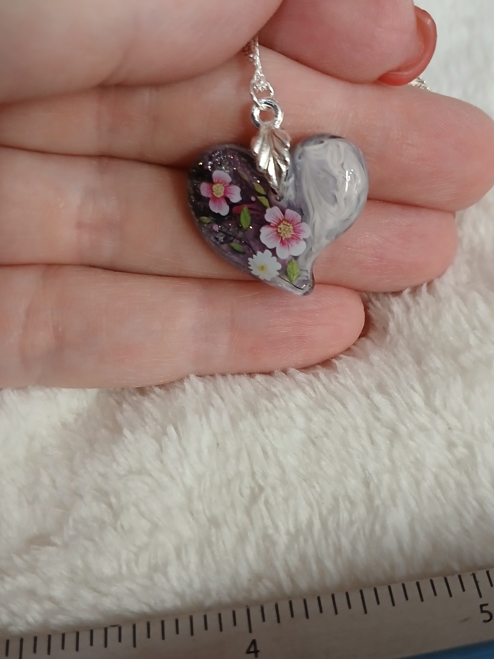 Pink Floral Heart Pendant Necklace - Picture 2 of 6